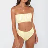 PLAVKY 2020 rétro Sexy jaune rayé sans bretelles Bandeau Biquini coupe taille haute maillot de bain maillot de bain maillots de bain femmes Bikini