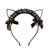 Svart spets Cat Ear Pannband Band + Golden Bells Kawaii Kitty Cosplay Hårband Hair Stick Event Halloween Jul Påsk huvudbonader