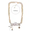 Gros-designer de luxe exagéré chaîne en métal mignon diamant lettre étoile tour pendentif tour de cou déclaration collier pour femme