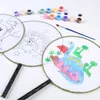 Traditionele Chinese stijl kinderen cartoon graffiti diy creatieve schilderij cirkel paleis fan vroege educatieve kinderen cadeau gratis verzending