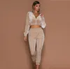 Fashion Outfits Women Set Two Pieces Set Women Long Sleeve Zipper Crop Top and Pants Set Women Casual Tracksuit Asian Size