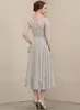 Elegant mor till bruden klänningar Jewel Sheer Applique Lace Ruched Wedding Guest Gown Chiffon Custom Made Knee-Length Mother Gown Cheap