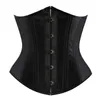 Corsetto nero da donna Top 12 pezzi Acciaio disossato in raso Sottoseno imbottito con lacci Bodyshapers Vita da treno Corsetto Slim Body Shaperwear Plus S241o