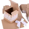 Boîtes à bonbons de forme carrée pour faveur de mariage, boîte-cadeau en papier Kraft, étui en dentelle rustique de Style européen LX2180