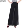 Plus Size 4XL 2019 Womens Side Split Flares Palazzo Chiffon Wide Poot Broek Losse Hoge Taille Broek Pantalon Culotte Mujer Y19070101