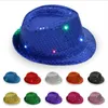 LED Jazz Hat Unisex Lantejoula Light Up Led Fedora Caps Dance Party Fancy Dress Chapéus chapéu de Hip Hop Moda Verão ao ar livre snapbacks TLZYQ1172