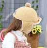 korean style Fur Pom Pom Beanies Baby Cute Warmer fleece beret Caps Crochet Cap Bonnet adjustable earmuffs warm beanie hat