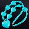 WOJIAER Vintage Blue Turquoise Heart Beads Dangle Pendant Necklace Strand 21 Inches Men Women Boho Charm Jewelry F3111