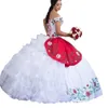 Capsleeve White Red Brodery Quinceanera Ball Gown Luxurious Quinceanera Dresses New Long Prom Dresses Custom Made5746728