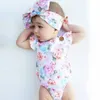 Baby Girls Rompers Infant Floral Bodysuit Headband Ins Newborn Ruffles sleeve 2pcs Set buttons Jumpsuits Kids Climb Clothing YFA812132418