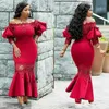 2024 Sexy Plus Plus Size Mother of the Bride Dresses Mermaid Bateau Off Кружевая кружевная кружевная атласная лодыжка.