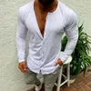 Casual Fashion Men039s Slim Fit Button V Neck Langarm Muskel Basic T -Shirt Solid Color T -Shirt Casual Tops6191376