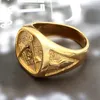 GOLD 316L Anneau maçonnique en acier inoxydable pour hommes Master Masonic Signet Ring Mason Anneau ethnique Punk Rock Jewelry Male Wom9367143