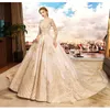 Mingli Tengda Luxury Cathedral Train Ball Gown Wedding Dresses Lace Beads Long Sleeve Dream Princess Wedding Dress vestido de novia