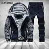Casual Mens Tracksuit Set Winter Two Piece Sets Cotton Fleece Thick Hooded Jacket + Pants Sporting Suit Male Trainingspak Mannen