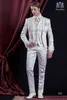 Mode Un Bouton Blanc Broderie Marié Tuxedos Peak Revers Hommes Costumes 3 pièces De Mariage De Bal Blazer (Veste + Pantalon + Gilet) W487
