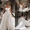 Sweetheart Lace Long Jumpsuit Wedding Dresses Tulle Applique Ruched Sweep Train Bridal Wedding Gowns With Detachable Skirt305x