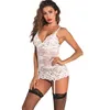 Pijama Mulheres Lace Babydoll com Garter Mini Teddy Bodysuit Sexy Lingerie Lingerie Backless Chemise See-through