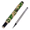  Handmade Jinhao Roller Ball Pen, Green Cloisonne Double Dragon Pen Advanced Craft Writing Gift Pen for Business Graduate