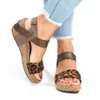 salto alto Hot Sale-Leopard Calçados Femininos Bandage Plano sandálias confortáveis ​​Tamanho Grande Shoes