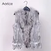 18 colors Women Genuine Knitted Rabbit Fur Vests with tassels Raccoon Fur Trimming Waistcoat wholesale drop shipping VR032 CJ191206