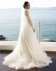 Elegant Lace Long Sleeves Wedding Dresses High Neck Beaded Bridal Gowns A Line Sweep Train Tulle robe de mariée