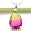 Bi colored Tourmaline Water Drop Pendants 925 Sterling Silver Necklace Vintage Rainbow For Women Jewelry Holiday gift Necklace Pen255Q