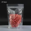 100 unids / lote 9x13 cm Stand Up Zip Lock Nuts Bolsas de almacenamiento de alimentos Plástico transparente Paquete resellable Bolsa Grip Seal Bolsa de embalaje para Scente268v