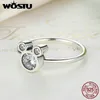 WOSTU New Fashion Real 925 Sterling Silver Cute Sparkling Mouse Cartoon Rings For Women Girl Luxury Original Fine Jewelry CQR032