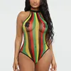 Mesh Zie door één stuk set zwempak sexy halter visnet regenboog badpak zomer mode badmode dame zwempak biquini