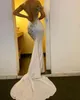 Nieuwe sexy bling witte lovertjes gouden kant appliques zeemeermin avondjurken pailletten Eén schouder pure back cutaway zijden formele prom jassen