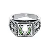 Bague porte-bonheur Vintage en argent plaqué diamant vert pour hommes, fer à cheval, mythologie nordique, amulette Viking, bijoux rétro classique