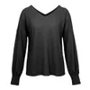 Femmes gaufré tricot t-shirt à manches longues chauve-souris goutte épaule col en v pull pull ample décontracté Blouse t-shirts