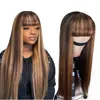 Brazilian 4/27 Straight Human Human Wigs com Bangs 27 # 30 # 99J laranja gengibre peruano Nenhum lace perucas cabelo indiano malaio