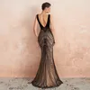 2021 Trumpet Deep Vneck Evening Dress Black paljetter Champagne Prom Dresses ärmlösa formella party Wear Vestidos de Fiesta 373586680821