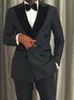 High Quality Double-Breasted Groomsmen Peak Black Lapel Groom Tuxedos 2 Piece Men Suits Wedding/Prom Best Man Blazer ( Jacket+Pants+Tie) M88