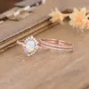 3 modische Ringe aus 14 Karat Roségold mit natürlichem weißen Opal, Diamant-Halo-Ewigkeitsschmuck, Damen-Braut-Verlobungsring-Set, Größe 5–12