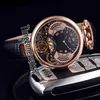 Bovet Amadeo Fleurier Tourbillon orologio svizzero al quarzo da uomo scheletro in oro giallo quadrante nero indici romani in pelle nera Timezonewatch288k