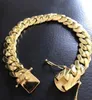 Mens Cuban Miami Link Bracelet 14k goud gevuld over vaste 10 mm breed