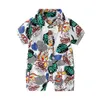 Hawaii Beach Style Ragazzi Casual Pagliaccetto INS Summer Leaf Stampato Manica corta Bambini Tuta Moda Risvolto Papillon Toddler Tutina Y1705