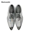 Batzuzhi Luxury Men Dress Shoes Pointed Toe Metal Cap Lace-up Sequins Men Business Leather Shoes Party&Wedding Man Shoes Zapatos