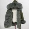 Oftbuy wasserdichte Parka Langes echtes Fellmantel Natural Waschbär Fuchs Pelzkragen Kapuze Kaninchenfell Liner Dicke warme Oberbekleidung Streetwear