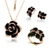 Set di gioielli in smalto fiore rosa moda Braccialetti color oro Set di gioielli da sposa in pittura nera per donna 82606