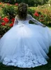 Princess New Lovely Flower Girls Dresses Sheer Neck Lace Appliques Tulle Sleeves Ball Gown Long Birthday Child Girl Pageant Gowns s