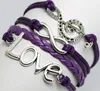 Wholesale handmade Infinite Music Symbole Love Charm Fashion Bracelet friendship leather bracelets for gift customs sports diy men and women