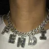 Hip Hop Custom Cuban Link Charmed Name Necklace Baguette Letter 14mm Choker Chain Halsband 18 tum kubansk kedja zirkoniumsmycken344w