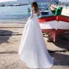 Mangas simples longo a linha vestidos de renda applique trem varredura chiffon jóia pescoço praia casamento vestido de noiva robe de mariee pplique