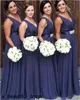 Formele jurken Eenvoudige A-lijn V-hals Chiffion Bruidsmeisjes Jurken Strapless Mouwloos Goedkope Lange Bruidsmeisjes Jurken Custom Made