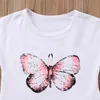 2019 Kids Baby Girls Butterfly Printed Tshirt Chaints Dress 2Piece مجموعة ملابس صغيرة ملابس أطفال قصيرة الأكمام Clot9274710