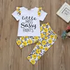 Girls Baby Kids Clothes Suit Children T-Shirt +Pants roupas infantil meninas little miss Letter Florial Print